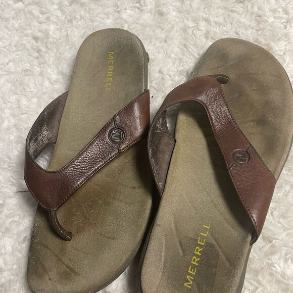 Merrell Brown Leather Men's thong Sandals Rubber soles size 10 - Picture 9 of 9